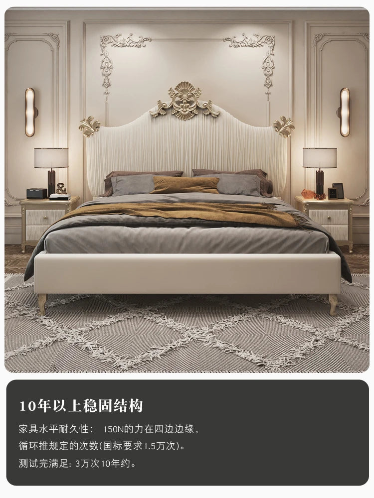 Klassisches europäisches Bett, Doppelbett, King-Size-Bett, Kopfteil, hochwertiges Bett, Twin, kreieren Sie das Hauptschlafzimmer, Cama De Casal, Wohnmöbel