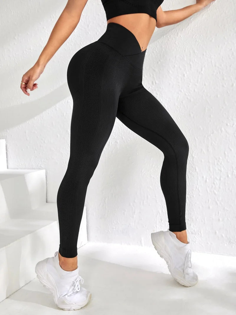 Frauen Sport Leggings V-taille Elastische Pfirsich Gesäß Fitness Hosen Mit Erhöhte Hüften Und Hohe Taille Nahtlose Yoga Hosen Engen.