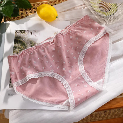 New Women Panties Antibacterial Cotton Lace Underwear Women's Floral Sweet Girls Briefs Mid-waist Shorts Female Lingerie M-XXL.