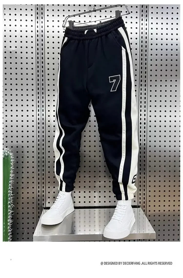 Fashionable Striped Color Blocking Sweatpants 2024 Autumn/Winter Men's New Casual Ankle Pants Patchwork Warm Harem Trousers.