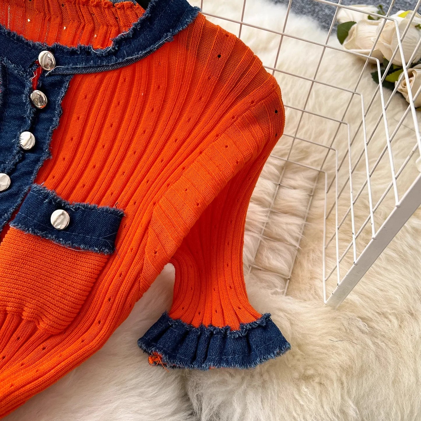 YuooMuoo Chic Mode Sexy Pakete Gestrickte Maxi Kleid Frühling Sommer Vintage Denim Patchwork Lange Pullover Kleid Dame Vestidos.