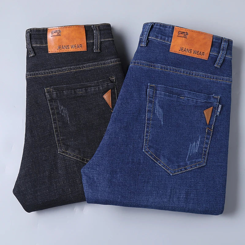 2025 frühling männer Jeans Hohe Qualität Klassischen Stil Business-Mode Schwarz Blau Slim-fit Denim Hosen Männliche Marke casual Hosen.