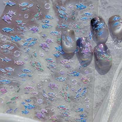 Ocean Theme 5D Nail Sticker Summer Beach Seashells Starfish Conch Scallop Shell Coral Self Adhesive Decoration Manicure Decal