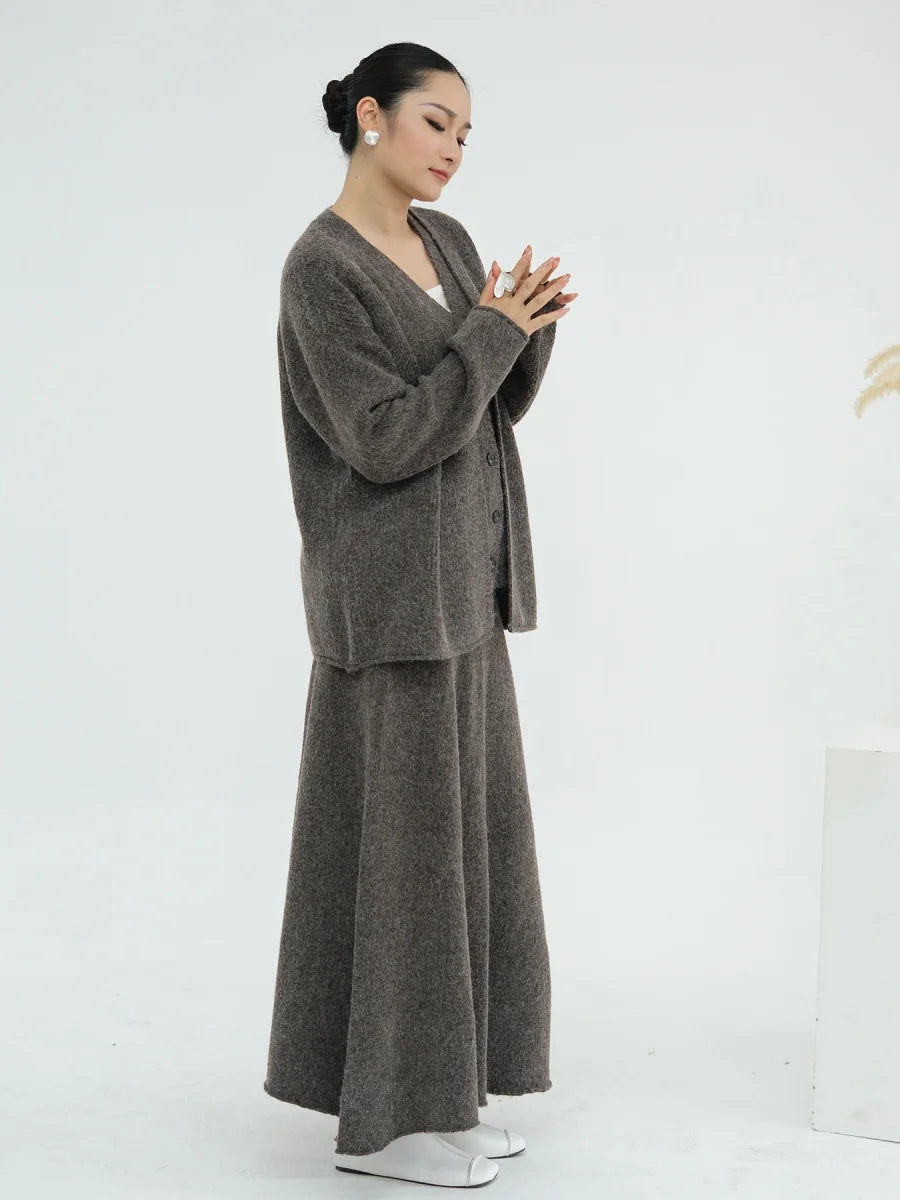 Muslim Women Dubai Abayas Dress Modest Winter Thick Knitted Set Solid Color Three Piece Set Islam Robe Femme Kaftan Clothing set.