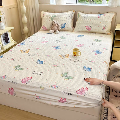 Thicken Bed Cover Waterproof Mattress Protector Elastic Bedspread Printed Bed Linen for Home 매트리스 커버 (No Pillowcase)