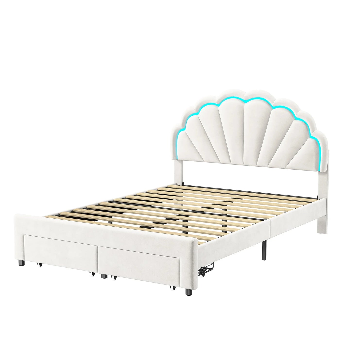 Rosahqnda gepolsterter Bettrahmen mit blumenförmigem Kopfteil, Bettrahmen, Einzelbett, Blütenblattbett, Jugendbett für Jungen und Mädchen