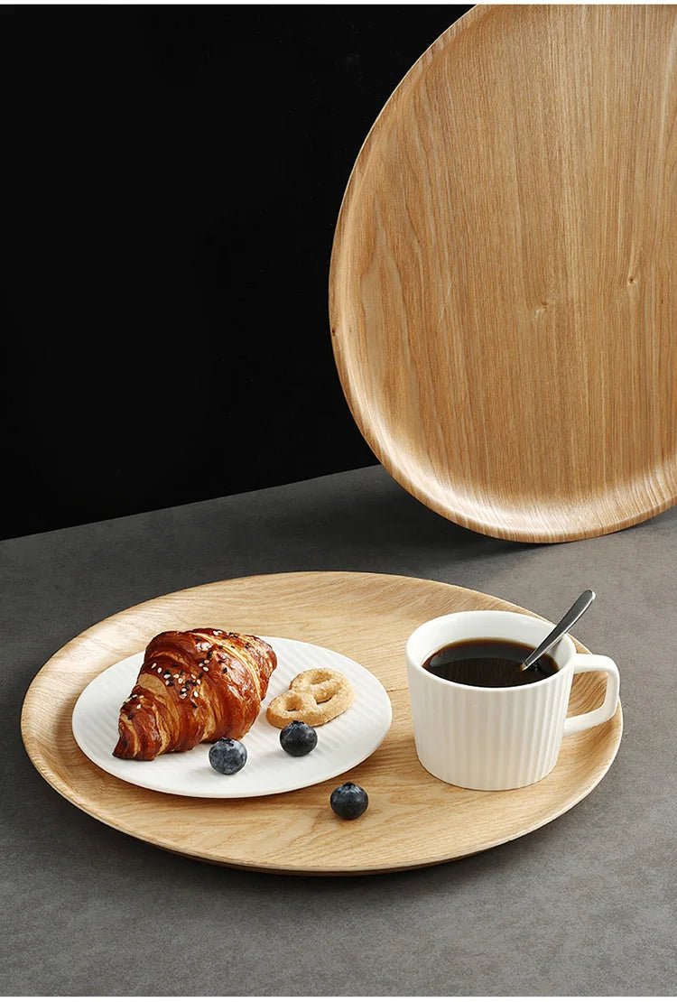 Wooden Dinner Plate Round Dessert Plate Wood Plate Coffee Cake Tray Bakery Bread Display Tray Kitchen Tableware Accessories.