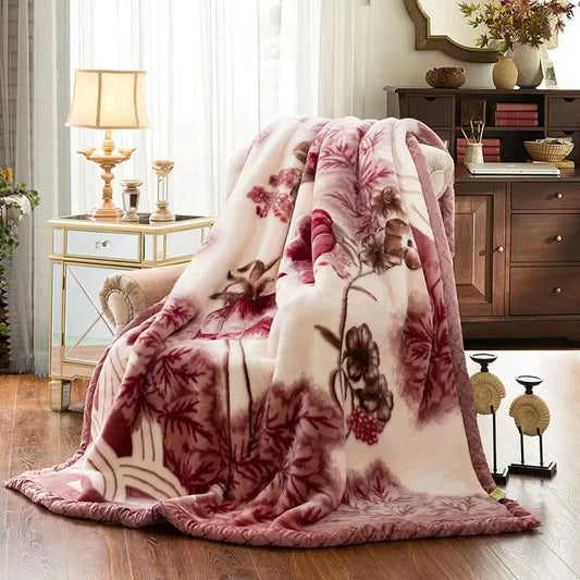Winter Quilt Thick Warm Fluffy Blankets Super Soft Raschel Stitch Double Layer Winter Mink Throw Fat Quilts Double Size Blanket.