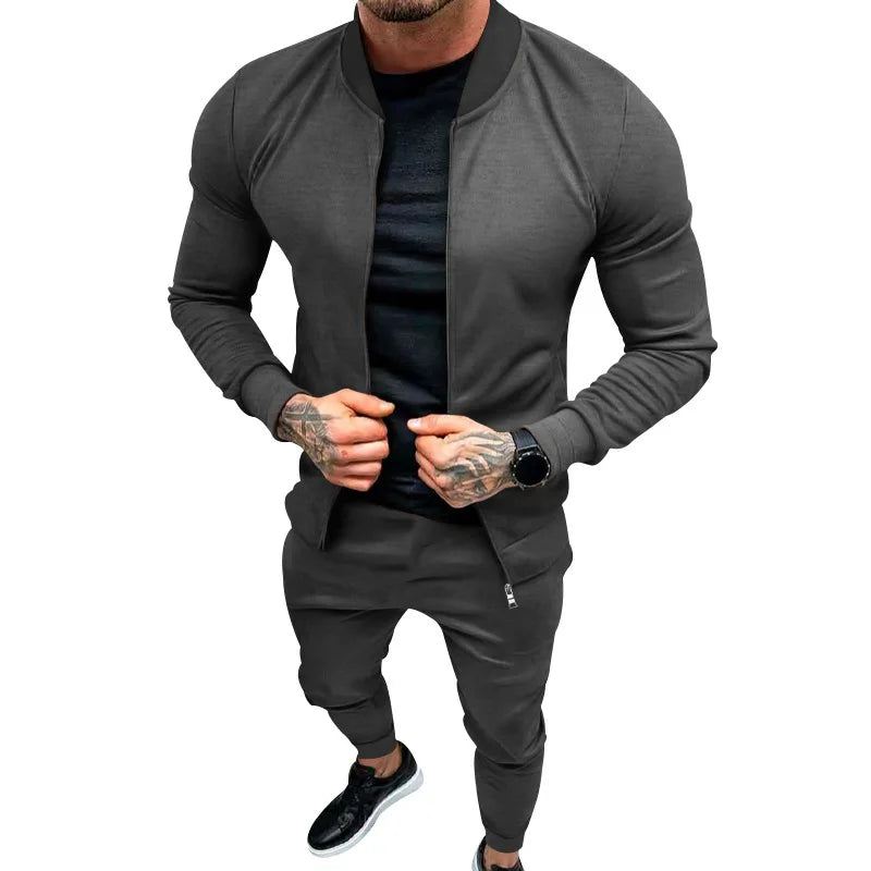 Amazon 2024 European and American men's clothing fitness sports trend outdoor leisure men's zipper suit