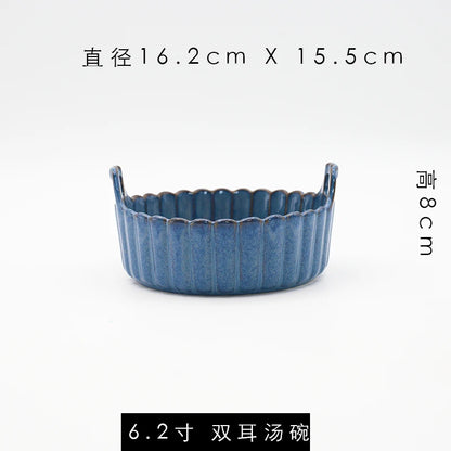 Retro Household Ceramic Tableware Kiln Variable Glaze Western Plate Creative Long Plate Main Dish Dinner Plate Kitchen Supplies