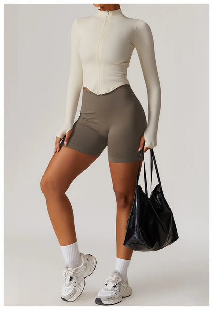 Ctenkevet Women Slim High Neck Jacket Sports Suit Female Two Piece Yoga Clothes Sport Outfit For Woman Buttock Lift Sports Suit.