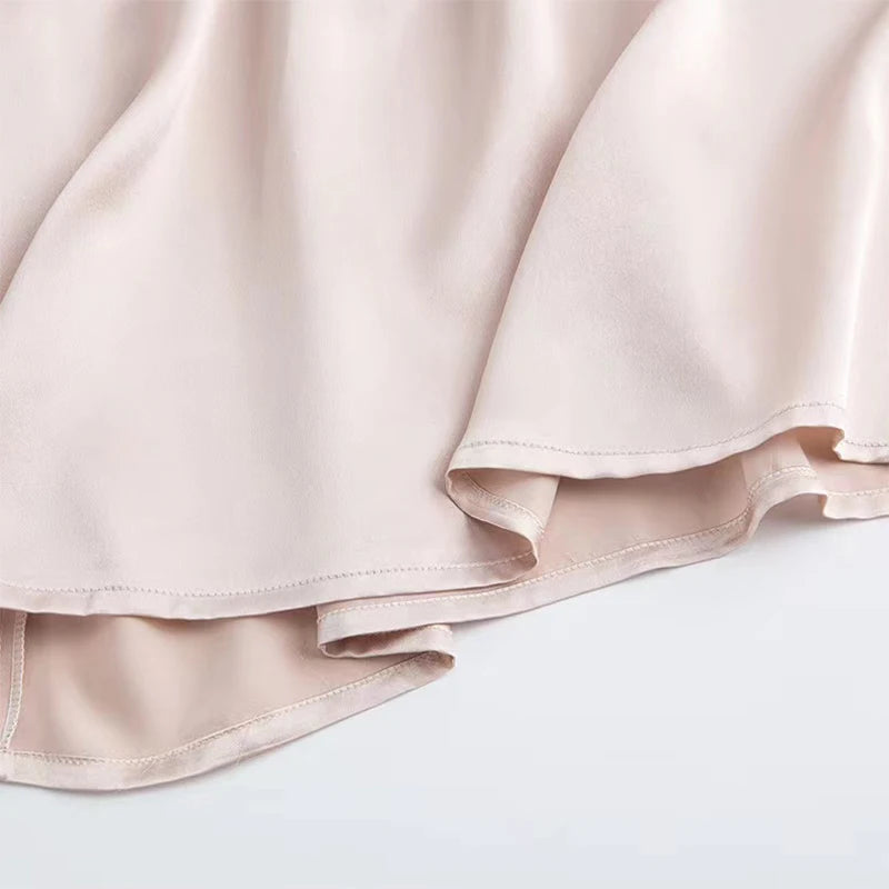 Women 100% Pure Mulberry Silk Charmeuse Silk V Neck Pajama Set Casual Loose Sleepwear Nightwear L XL SQ001.