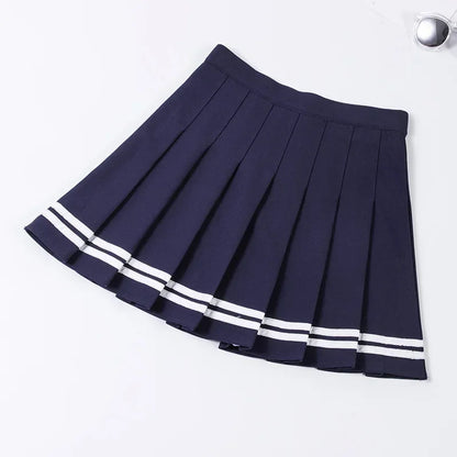 Women Harajuku Sweet Fresh Feeling High Waist Pleated Skirt Elastic Waist Cross Embroidery Skirt Pleated Skirt.