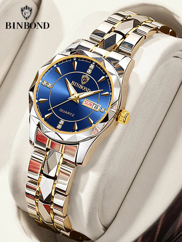 BINBONDB5552 30M Waterproof Luminous New Luxury Brand Quartz Womens Watches  Date Wristwatch Fashion Business Womens Watches.