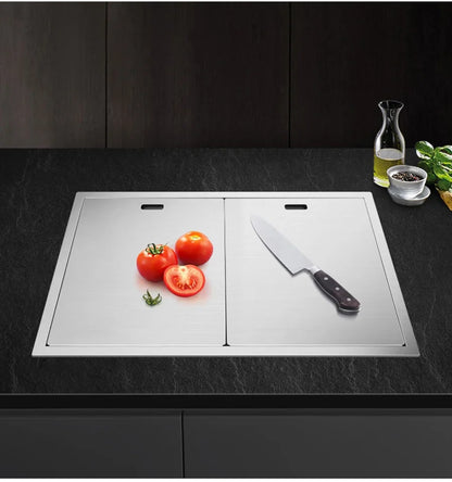 Nanometer Double Cover Hidden Kitchen Sink 304 Stainless Steel 3 Holes Handmade Single Large Size Kitchen Hidden Sinks