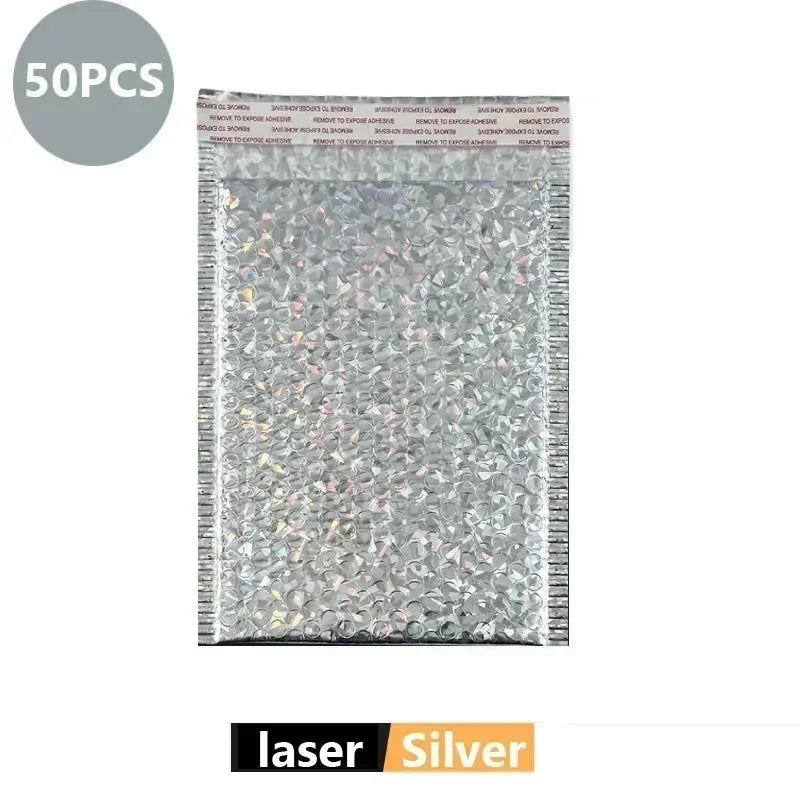 50Pcs Bubble Mailer Shipping Bag Multi Color Holographic Small Business Supplies Metal Bubble Mailer Bags Envelope Mailing.