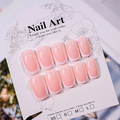 24pcs(+Tools) Pearl Bow Nude Pink Press On Nails White French Fingertips Almond Full Cover Fasle Nails New Year Nail Accessories