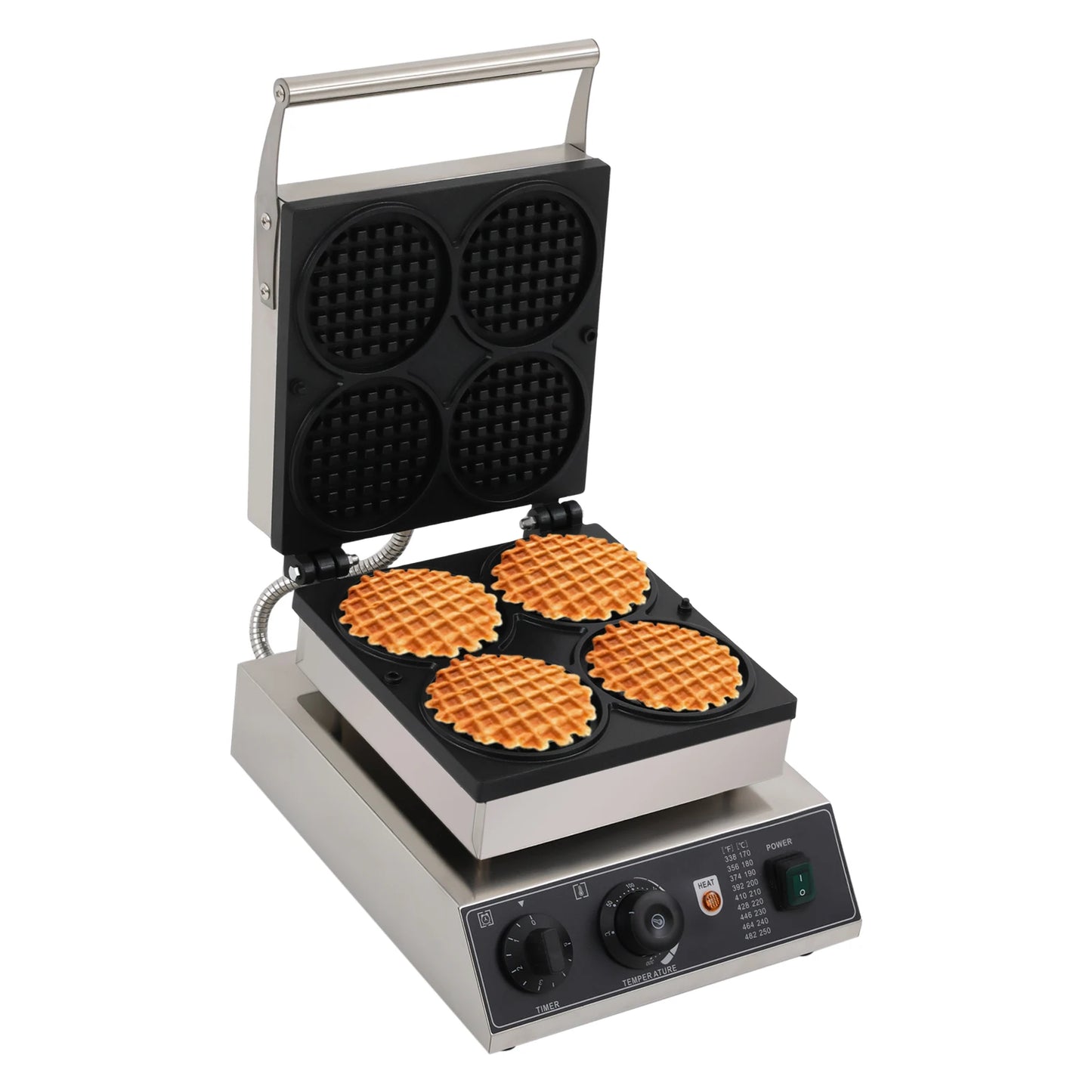 1750W Round Grid Non-Stick Waffle Maker 220V Temperature Adjustable Stainless Steel Waffle Baker Machine for Home Dessert Stores.