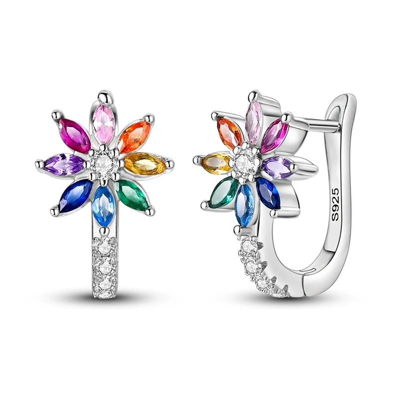 2025 New 925 Sterling Silver Hoop Earrings Flowers Zircon Drop Earrings Stud For Woman Fine Birthday Wedding Party Jewelry Gifts
