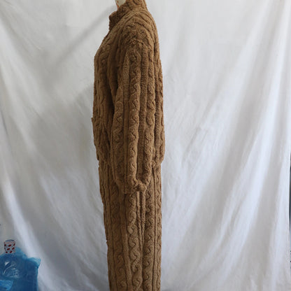 Thick Coral Fleece Pajamas Suit Women Long Sleeve Zip Top Pants Winter Autumn Warm Sleepwear Nightwear with Pocket Pjs.