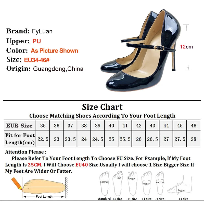 Round Toe Stiletto Shoes For Women Black Mary Jane Shoes 10CM 12CM Thin High Heels Spring Autumn Buckle Strap Fashion Sexy Pumps.