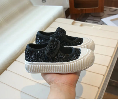 New Girl Princess Canvas Shoes Fashion Luxury Sequins Children Causal Shoes Breathable Kids Glitter Mary Jane Shoes Thick Bottom