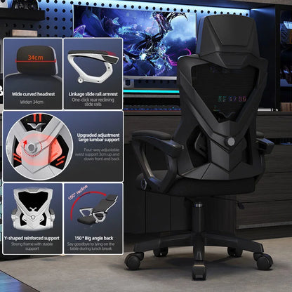 Elektronischer Gaming-Computerstuhl, ergonomische Bürostühle mit Rückenlehne und versteckter Fußstütze, 150-Grad-Neigung, Rollstuhlmöbel