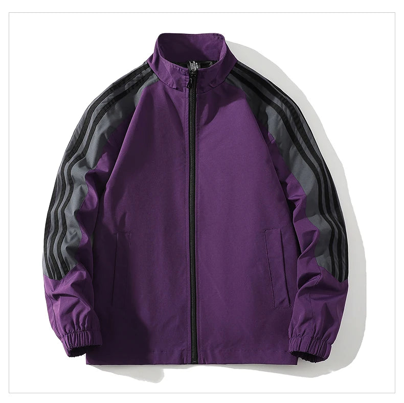 Sports suit men's  spring and autumn striped stand up collar jacket and pants paired with running and fitness two-piece set