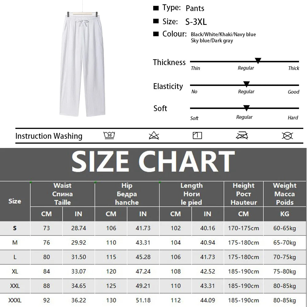 Summer Men's Two Pieces Casual Outfit Loungewear Solid Color Long Sleeves Shirt Breathable Trousers Suits Men Loose Streetwear.