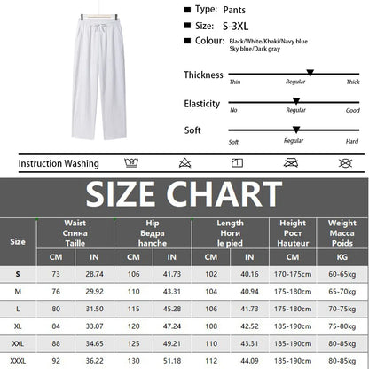 Summer Men's Two Pieces Casual Outfit Loungewear Solid Color Long Sleeves Shirt Breathable Trousers Suits Men Loose Streetwear.
