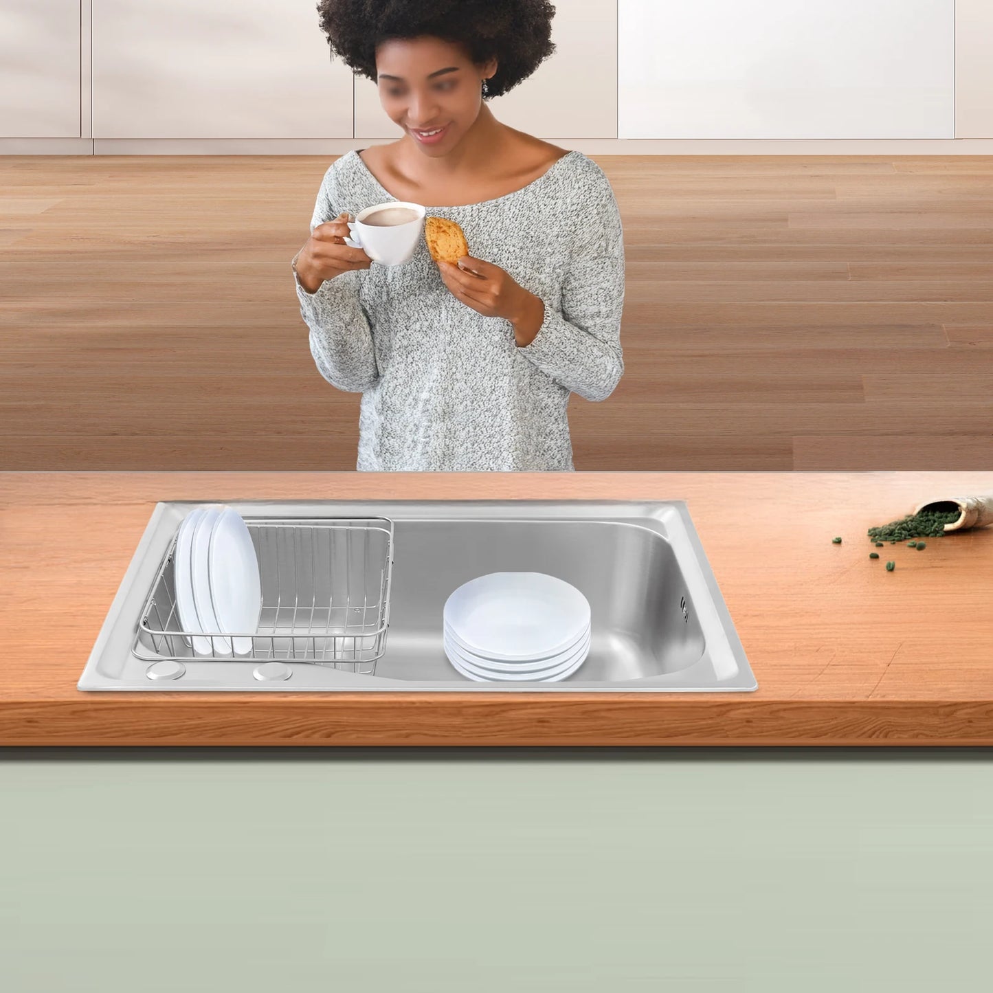 25,59 * 17,32 * 7,87 Zoll Küchenspüle-Set aus Edelstahl, multifunktional, zum Händewaschen, Reinigen von Lebensmitteln