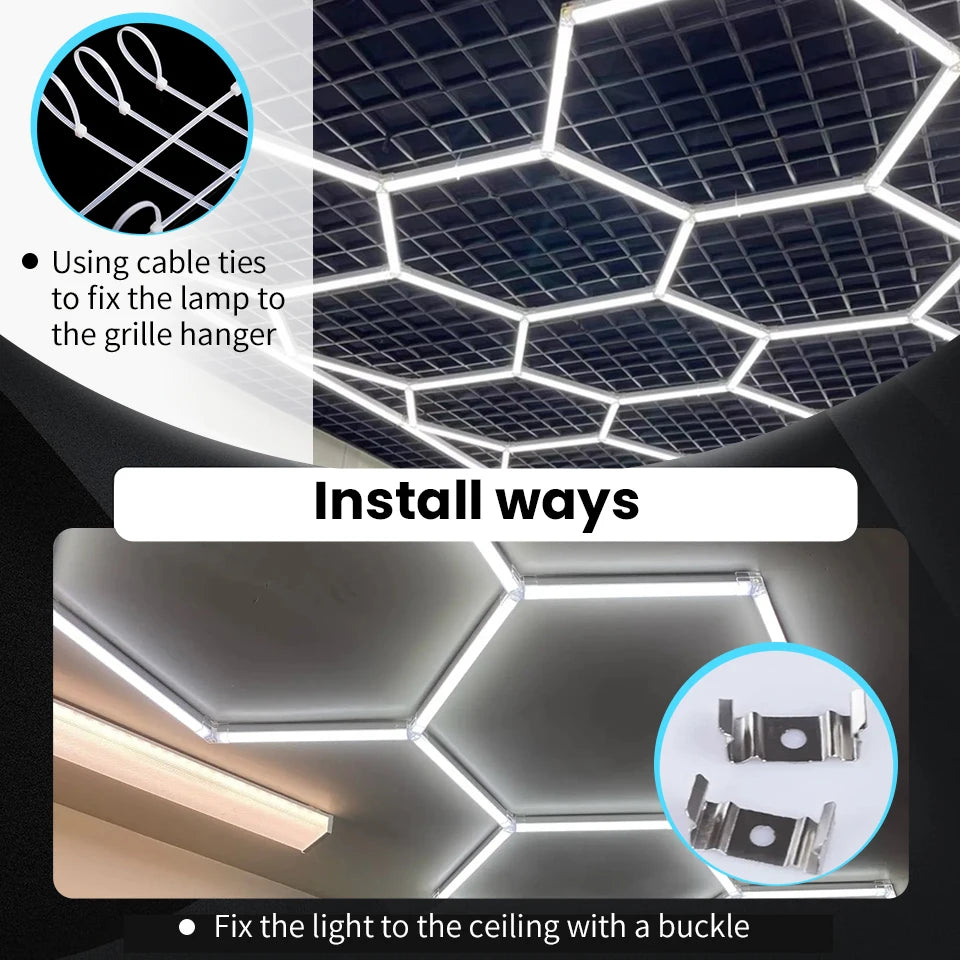 Hexagon LED lighting for DIY Garage Barbecue Shop Barbershop Gym Bar Car Showroom 4S Workshop Ceiling Light Honeycomb Tube.