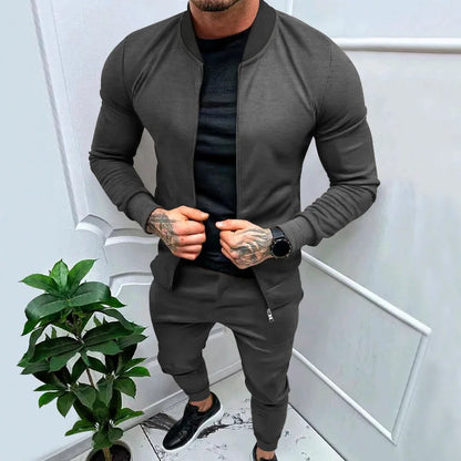 Amazon 2024 European and American men's clothing fitness sports trend outdoor leisure men's zipper suit