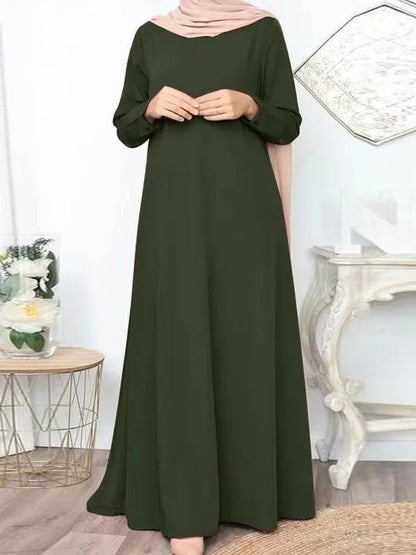 Solid Loose Abaya For Women Casual Elegant Long Sleeve Long Dress Simple Muslim Dress Women Modest Islamic Clothing EID Ramadan.