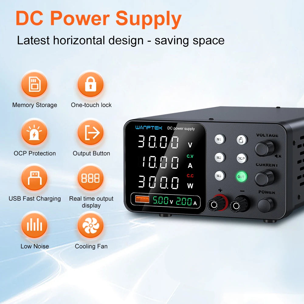 New Wanptek DC Power Supply 30V 10A Laboratory Switching Power Supply TPS-C3010 Three-Group Memory Function Preset Current.