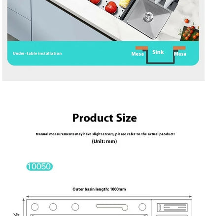 Stainless Steel Kitchen Sink Large Size Single Slot Multifunctional With Trash Can and Drain Rack Household Wash Dish Basin