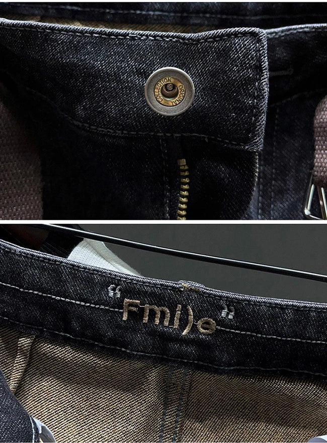 Tapered Jeans for Men's Clothing Autumn New Fashion Embroidered Korean Harem Pants Casual Stretch Black Denim Trousers.