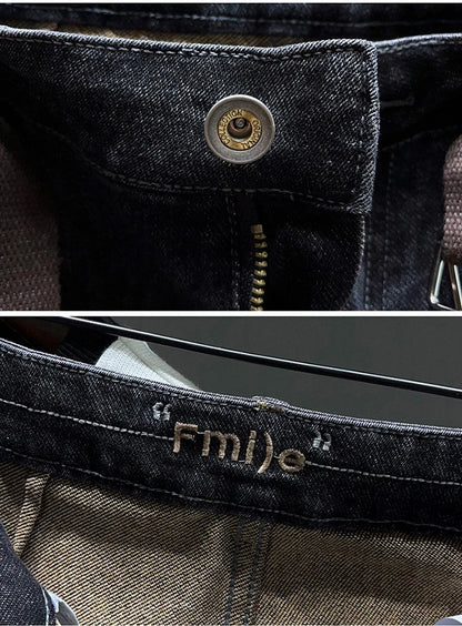 Tapered Jeans for Men's Clothing Autumn New Fashion Embroidered Korean Harem Pants Casual Stretch Black Denim Trousers.