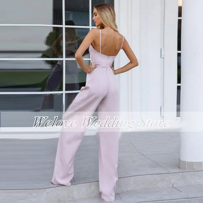 Vintage Jumpsuit Wedding Dress For Woman Summer Modest Civil Spaghetti Straps Bridal Gown Guest Party Backless Vestido De Novias.