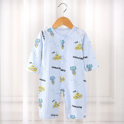 Baby-Overall, 100 % Baumwolle, langärmelig, Krabbelanzug, dünne Nachtwäsche, Sommer, neu, kurzärmelig, Khai für Jungen und Mädchen.