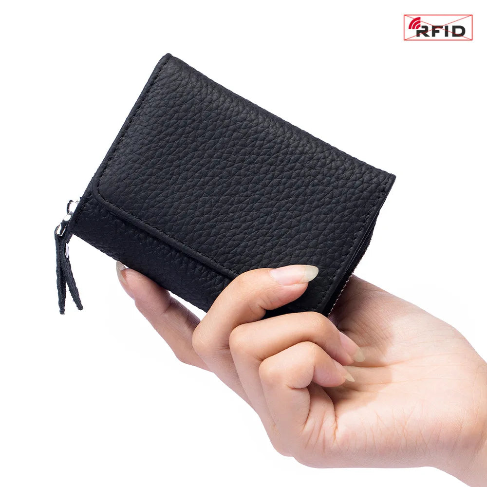 Genuine Leather Women Wallet Small Zipper Coin Wallet Female Short Cow Leather Women Purse RFID Card Money Bag Gift for Women.