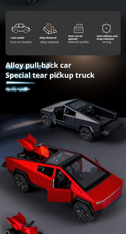1:36 Cybertruck Toys Off Road Vehicle Die Cast Model Car Beach Motorcycle Hobby Collectible Birthday Gift For Boy.