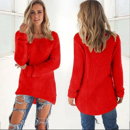 Frauen warmen Pullover einfarbig o Hals lose Baumwolle gestrickt Pullover langen Pullover lässig übergroße Bluse Damen Hipster Kleidung.