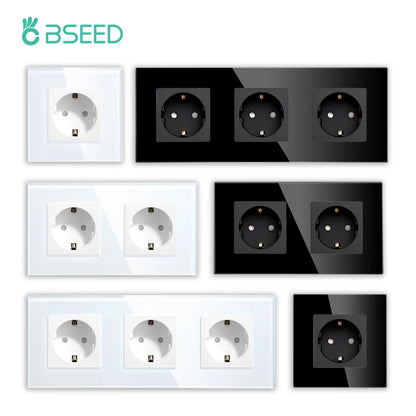 BSEED EU Standard Einzigen Steckdose Doppel Glas Steckdosen Triple Steckdosen Steckdose Für Home Office Schlafzimmer 16A.