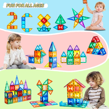 Magnetic Tiles STME Toys 120PCS for Kids Preschool Learning Educational Construction Toys for Christmas Holiday Gifts Age 3+.