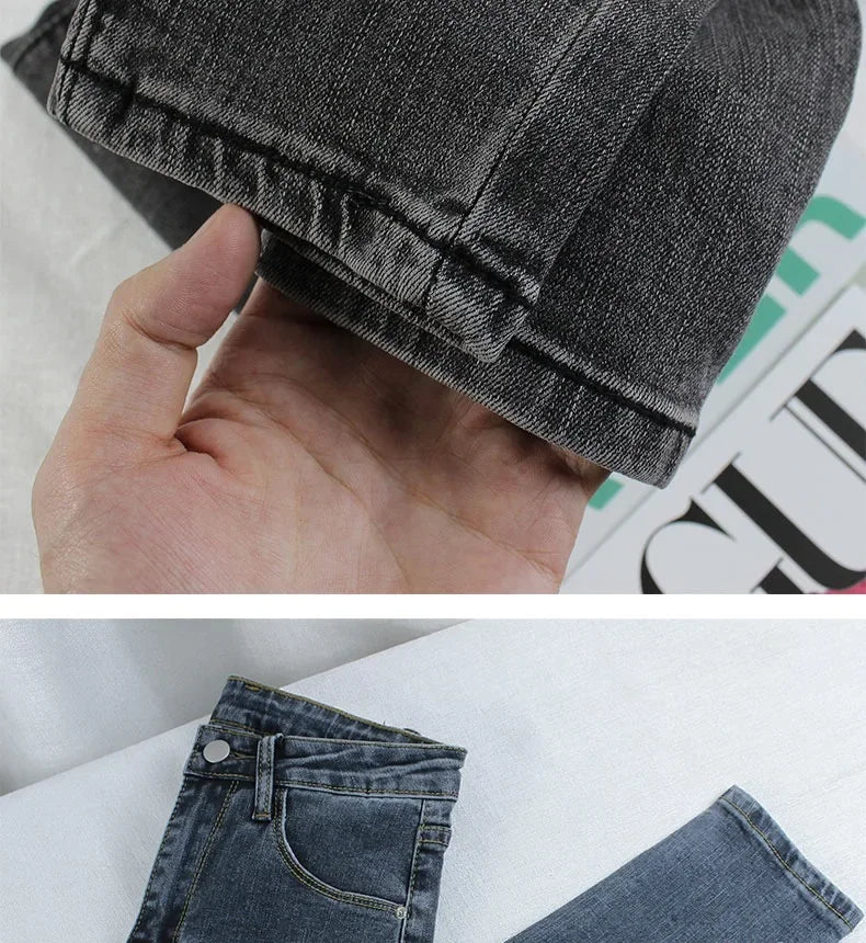 Black Grey Jeans Women's Spring Autumn Winter High-Waisted Petite Stretchy Tight Small Footed Pants Slimming Pencil Leggings.