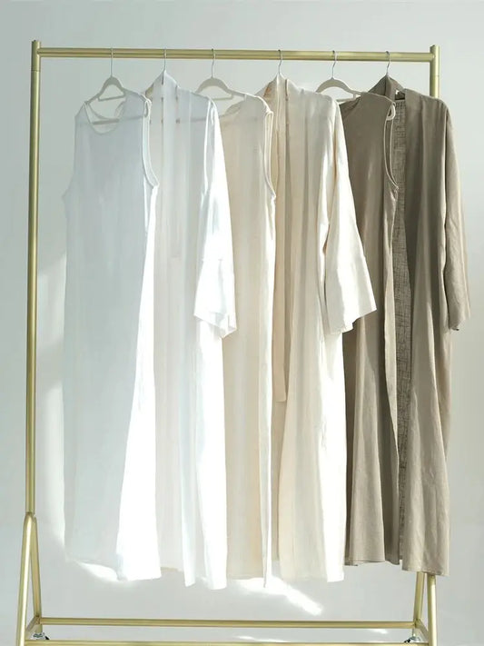 Eid Summer Cotton Linen Kimono Coat Dubai Open Abaya 2024 Muslim for Women Set Retro Kaftan Modest Dresses Islam Clothing Kebaya.