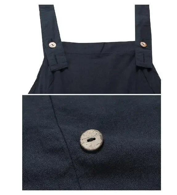 New 2021 Women's Solid Color Sleeveless Side Button Wide Leg Pocket Casual Jumpsuit Comfortable One-Piece Suiting Pants.