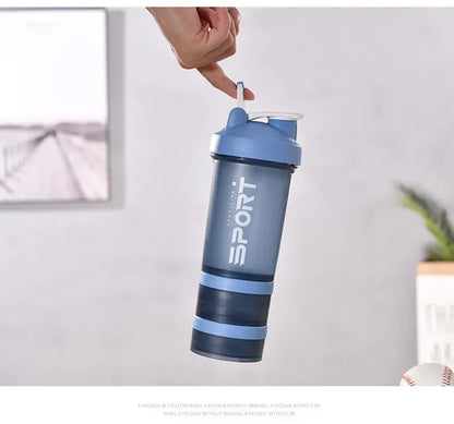 500ML 3-layer Sports Water Protein Powder Shaker Bottle Outdoor Travel Portable Leakproof Drinkware Plastic Drink BPA Free.