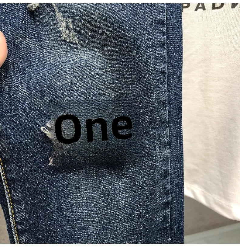 Trendy Unique Holed Men's Jeans Straight Leg Slim Fit Cropped Pants Summer Style Casual Business Fashion Shorts For Men.